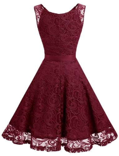 Image of Dressystar Women's Floral Lace V Neck Short Bridesmaid Cocktail Party Dress