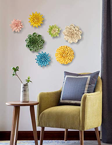SEINHIJO 3D Ceramic Flower Wall Art - Modern 5.1-inch Sculpture Gift in Blue