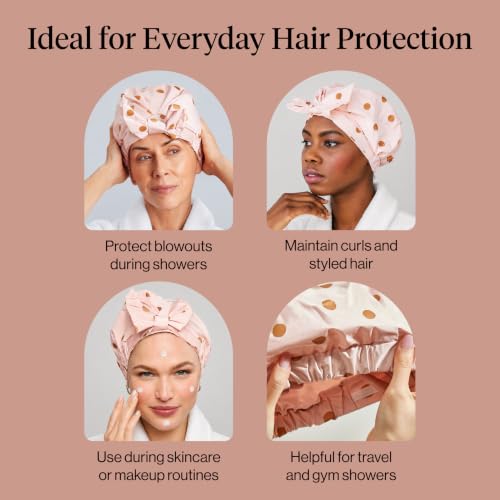 Image of Kitsch Luxury Large Shower Cap for Women - Blush Dot | Shower Caps for Women Reusable Waterproof - Non-slip, Comfortable Quick-dry Hair Shower Cap for All Hair Types