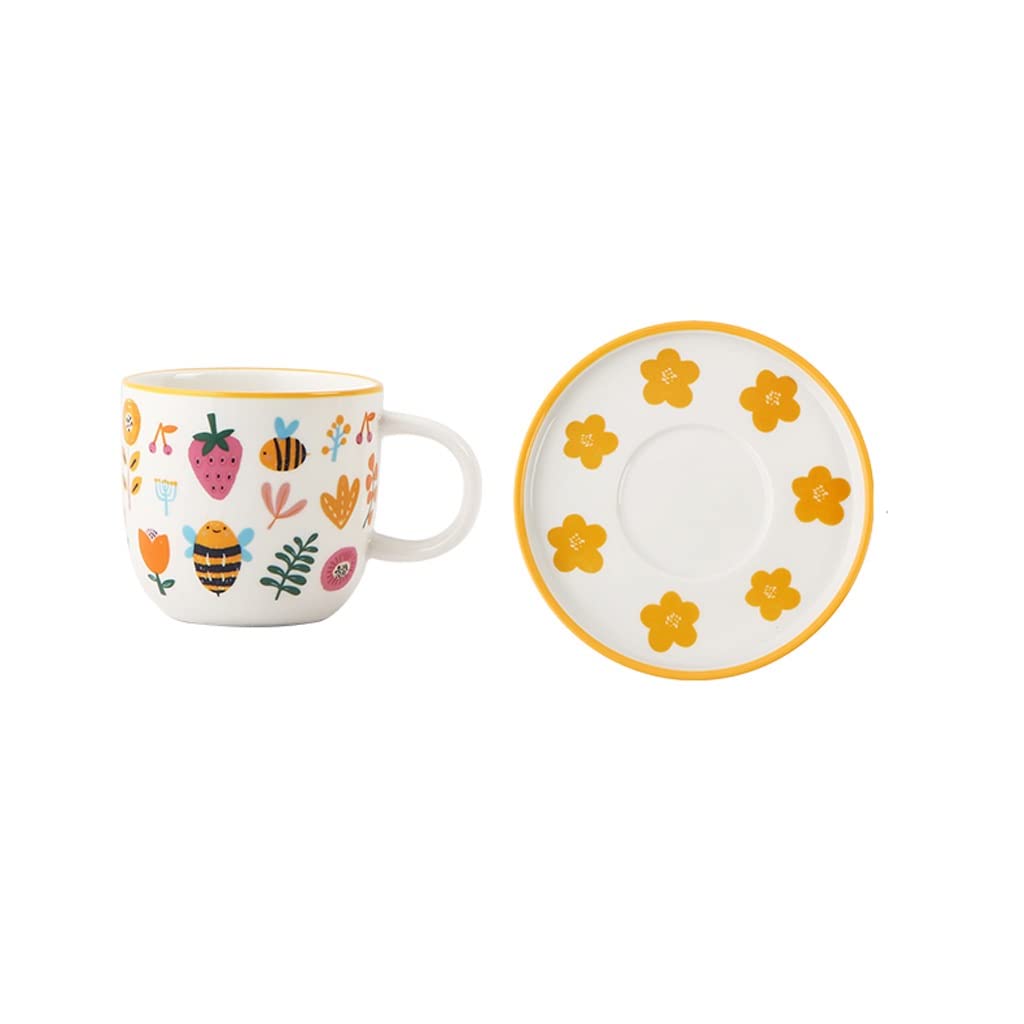 SISWIM Keramikbecher Home Keramik Tasse Untertasse Set Handgemalte Muster Becher Handgemachte Kaffeetasse Home Büro Milch Frühstück Becher Smart Mug