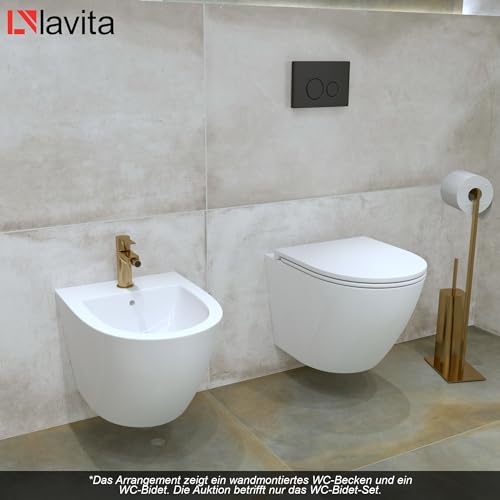 LAVITA Vorwandelement für Bidet LAV 500 + Wand-Bidet Sofi Komplettset Wand-Hänge Bidet mit Hahnloch und Überlaufschutz aus Keramik WC Toilette Hygienisch und Pflegeleicht 36,5x49x32,5 cm – Bild 5