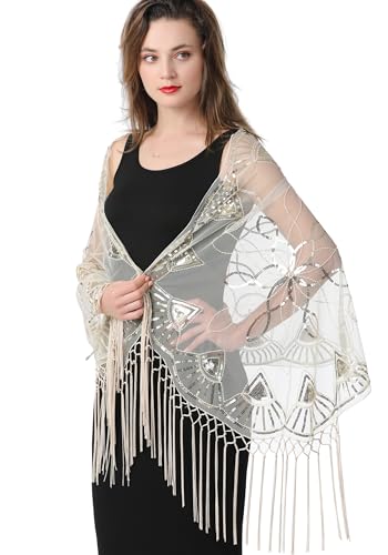 Women's Shawls and Wraps for Evening Dresses 1920s Shawl Sequin Beaded Cape Flapper Cover Up Bridal Shawl