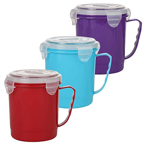 Home-X Cotton Pot Holder For Cooking And Serving - Dog Breed Print, Bright Pattern And Microwave Soup Mug Set With Secure Snap Close Vented Lids, Set Of 3, Red, Blue And Purple #TOP2