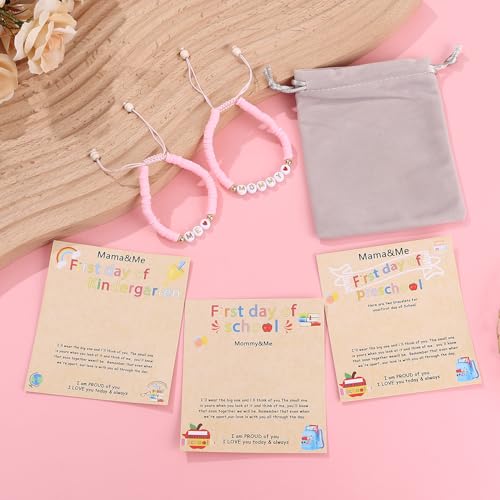 Image of First Day of Preschool Bracelet Back to School Gifts for Kindergarten / Preschool / School Gift Mama and Mini Adjustable Mother Daughter Bracelets as Supplies for Girls to Relieve Study Anxiety