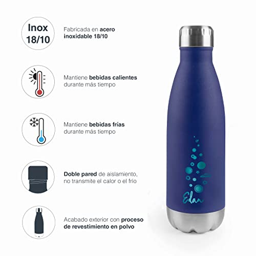 Lacor - 62588 Edelstahlflasche, Edan, Wasserflasche, doppelte Isolierwand, Schraubverschluss, BPA-frei, Fassungsvermögen: 0,5 l, Marineblau