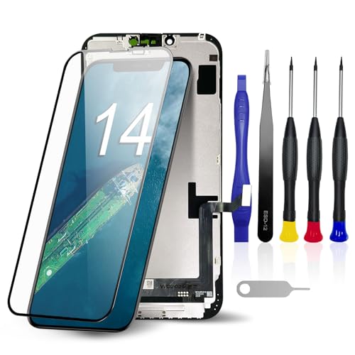 iPhone 14 6.1 Inch COF LCD Screen Replacement Haptic Touch Full Digitizer Display Assembly with Complete Repair Tools Kit Compatible with iPhone 14 A2634 A2635 A2636 A2639