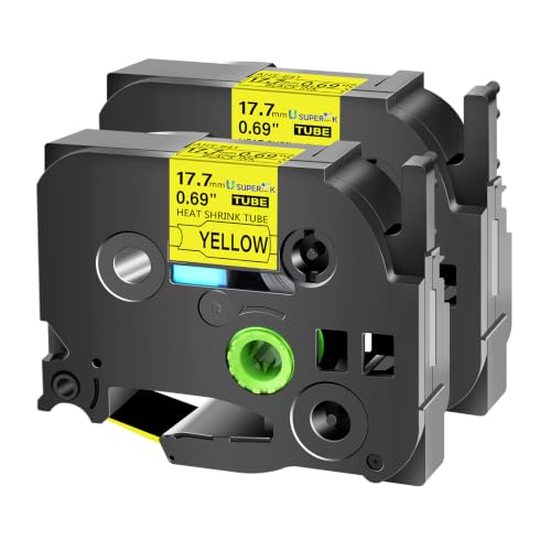 Image of USUPERINK 2 Pack Compatible for HSe-641 HSe641 HS-641 HS641 Black on Yellow (17.7mm 0.69''x 1.5m 4.92ft) Heat Shrink Tube Tape use in PT-D400 PT-D600 PT-E300 PT-E500 P710BT Label Maker