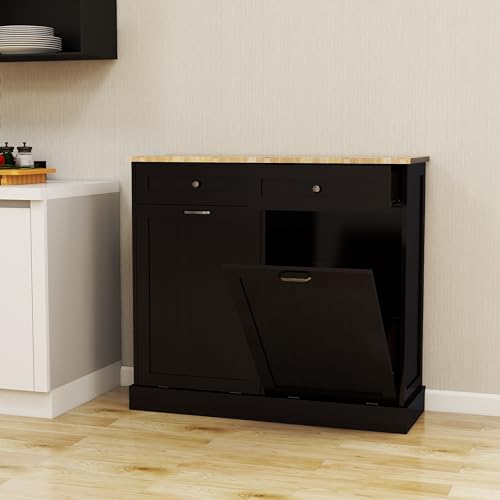 Gabinete para Basura con Dos Cajones y Compartimento Inclinado Negro miniatura 4