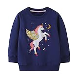 Girl Sweatshirts Pullover Crewneck Blue Unicorn Winter Long Sleeve Tops Cotton Casual Sweater Shirts