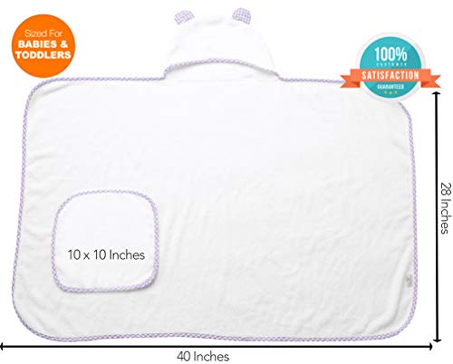 Image of Channing & Yates Premium Boutique Baby Towels for Girls - Hooded Girl Towel & Washcloth Set - Organic Viscose Made from Bamboo Baby Towels with Hood - Baby Girl Bath Towels (Purple)