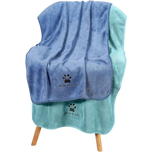 bailey&buddies 2er Set Saugstarkes Mikrofaser Hundetuch [100x50 cm, Blau + Grün] – Schnelltrocknend & Hautfreundlich – Ideal nach Baden, Schwimmen, Regen für Hunde & Katzen