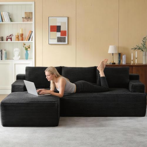 Image of Boneless Couch, Modular Sectional Couches for Living Room, U-Shaped Cloud Couch Sofa with Deep Seat, Fluffy Corduroy Upholstered Corner Sofa