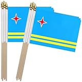 TSMD Aruba Stick Flag Aruban Small Mini Hand Held Flags,5x8 Inch,12 Pack
