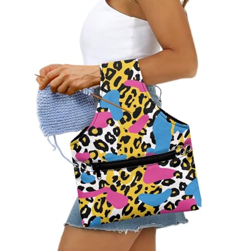 Image of Zebra Print Yarn Bag Small Yarn Storage Bag for Crocheting Hook Organizer Knitting Crochet Tote Bag Women Yarn Storage Bag Knitting and Crochet Supplies Small