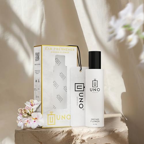 Image of Uno Aroma Orchid Car Perfume - Alcohol-Free, Long-Lasting Car Fragrance, Removes Odours, Toxin-Free & Easy to Use Hanging Card, No-Gas Car Perfume with 200+ Sprays, Last upto 90 days (30mlx2)