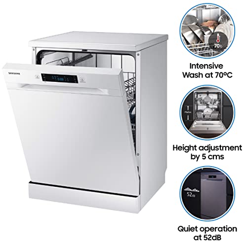 Image of Samsung 13 Place Setting Freestanding Dishwasher with Intensive Wash (DW60M5042FW /TL, White, Stainless Steel Tub, Hygiene Clean, Height Adjustable Rack)