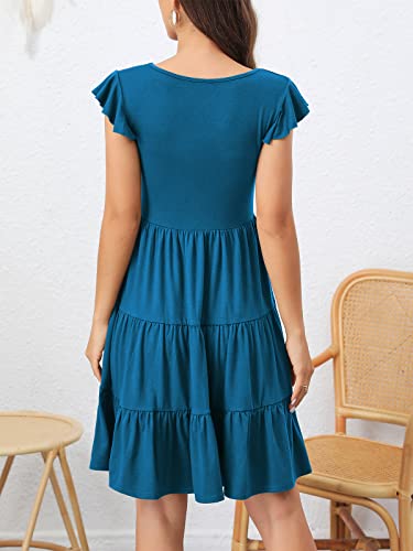 Image of Lamilus Summer Dresses for Women 2026 Ruffle Sleeve V Neck Non-See Through Tiered Babydoll Mini Dress Graduation Beach