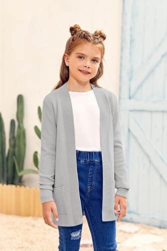 Image of Girls Cardigan Kids Open Front Oversized Sweater with Pockets | Casual Cardigans, Soft Knit, Long Sleeve, Uniform Cardigan for Girls, 7-14 Years