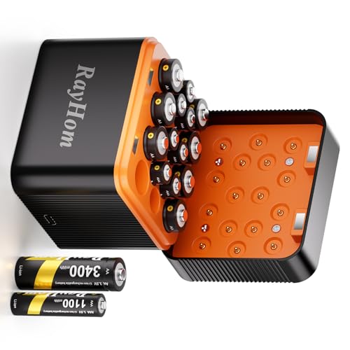 2 Pack Battery Charger AA AAA for Ni-MH/Ni-Cd Rechargeable Batteries, Type-C Fast 8 Bay Smart Charger with LED Display, Auto-Sensing Safety Protection