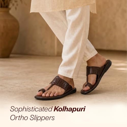 Image of FAUSTO Men Casual Outfit Kolhapuri Toe Ring Strap Ortho Slippers | Memory Cushioned Footbed | Ultra Lightweight and Comfort Slip On Slipper