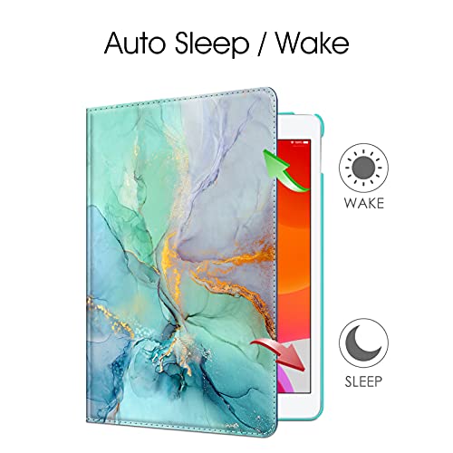 Image of Fintie Rotating Case for iPad 9th Generation (2021) / 8th Generation (2020) / 7th Gen (2019) 10.2 Inch - 360 Degree Rotating Stand Cover with Pencil Holder, Auto Wake Sleep, Green Marble