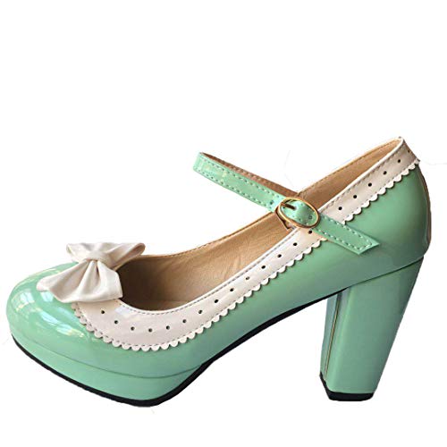 HILIB Woman's High Heel Lolita Shoes Cute Bowknot Mary Jane Shoes