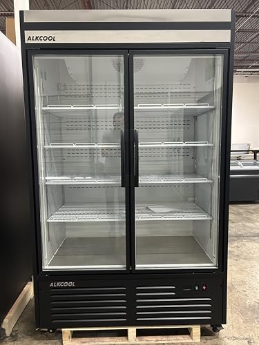 Image of Commercial Beverage Refrigerator Display Fridge,Stainless Steel Merchandiser Two Glass Door Drink Cooler (no canopy) with LED Light Adjustable Shelves,ETL Sanitation,45 Cu Ft,47 inch Wide,Wheels Included