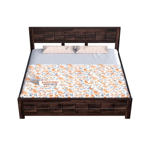 Image of Urban Block Design Sheesham Wood King Size Bed Without Storage (81x74 Inch) | Wooden Double Bed Cot for Bedroom Furniture | Modern Palang Bed | Walnut Finish