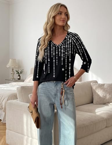 Image of Zeagoo 3 /4 Length Sleeve Womens Tops Casual V Neck Shirts Soft Basic Tees Business Work Blouses