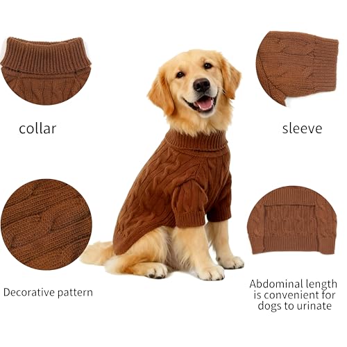Image of Small /Medium Dog Sweater, Warm Dog Winter Coat w /Sleeves, Comfortable High Neck Premium Dog Clothes for Golden Retriever-Best for Holidays, Daily Walks XXL Brown