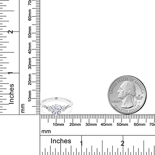 Gem Stone King 10K White Gold Forever One Moissanite White Created Sapphire and White Diamond Accent 3-Stone Engagement Ring | 0.94 Cttw | 3 Stone Wedding Anniversary Ring For Women3