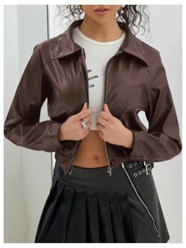 MakeMeChic Women's Faux Leather Jacket Zip Up Long Sleeve Crop Motorcycle Coat3