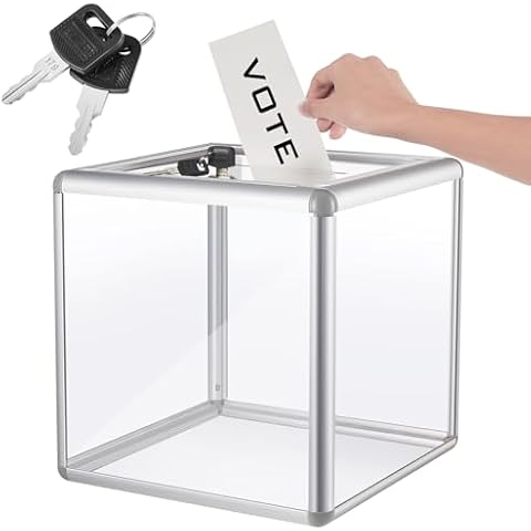 Lineshading Acrylic Donation Box Reinforcement Large Ballot Box with Slot Raffle Box Suggestion Box with Lock Cash Storage Container for Fundraising Voting Charity Contest Tip (Clear,10 x 10 x 10 In) Cover