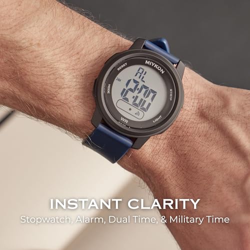 Image of Miykon Ultra-Thin Digital Watch for Men - Minimalist Waterproof Sports Watch with Large Easy to Read Display - Shockproof Resin, Super Illuminator, Stopwatch & Timer, Alarm, Dual Time, 24hr Military Time
