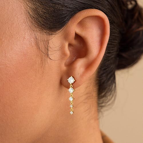 Sewyer Gold Dangle Earrings for Women, Dainty 14K Gold Plated Drop Earrings for Women Trendy Hypoallergenic Stud Earring for Sensitive Ears Simple Cute Cubic Zirconia Earring Non Tarnish Jewelry Gifts — view 3