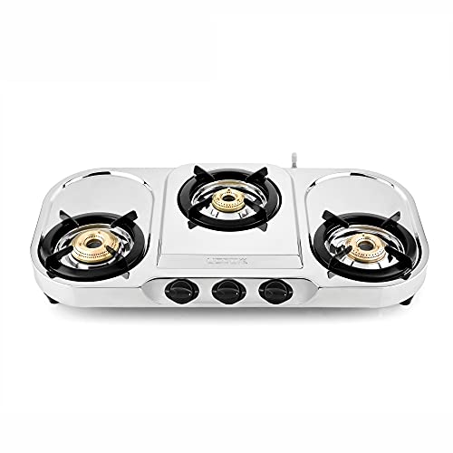 UCOOK JUNTO Manual Premier Xtra Large 3B Series 3 Burners Gas Stove Stainless Steel Cooktop, Steel Grey