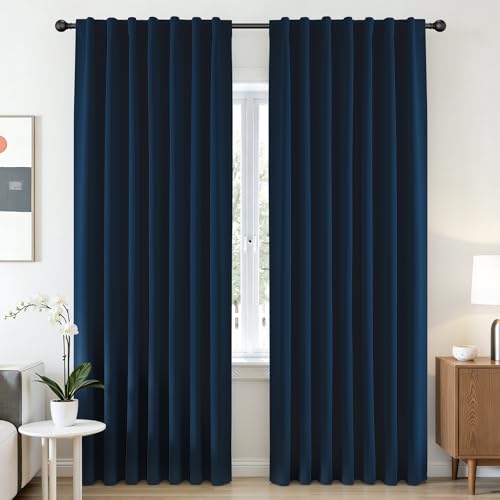 CUCRAF Navy Blue Blackout Curtains 84 Inches Length 2 Panels Set Rod Pocket and Back Tab Window Curtain Dark Blue Thermal Insulated Darkening Drapes for Bedroom Living Room (W52 x L84 Inch)