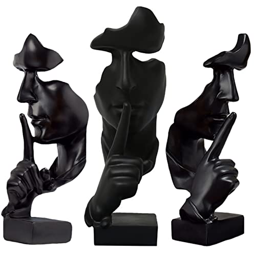 Silence is Golden - Wohnzimmer Deko - Dekoration Wohnung Modern - Zimmer Büro Decor Ornamente - Resin Handwerk Figuren - 28cm H - Schwarz/Weiß/Gold/Silber/Kupfer,Black Cover