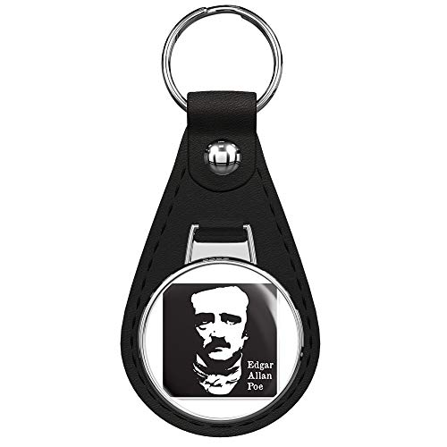 1080 Graphics Edgar Allan Poe Black Leather Keychain with Silver