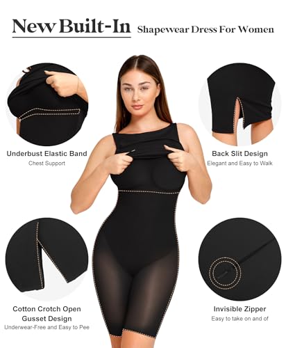 Popilush Shapewear Dress Tummy Control Midi Work Dresses for Women Office Elegant Sleeveless Boat Neck Pencil Dress3