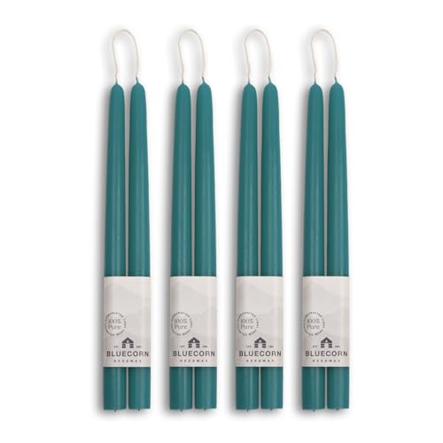 Bougies coniques en cire d'abeille pure lot de 8 de 30,5 cm bleu sarcelle