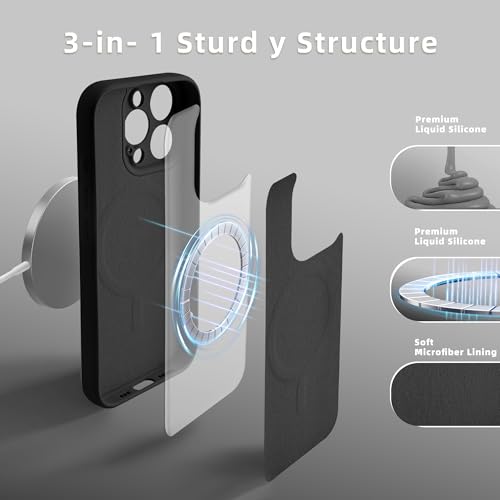 Coque de téléphone ours en peluche pour iPhone 14 Pro avec MagSafe et objectif noir silicone
