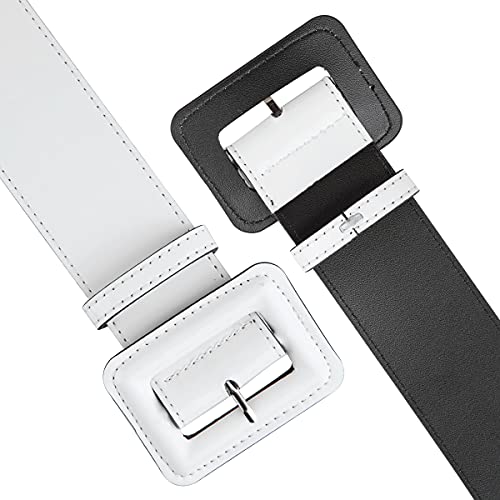 Samtree Retro Wide Patent Leather Belt For Women, Square Buckle Grommet Cinch High Waist Belt For Dress, White #TOP1