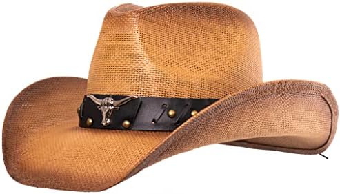 grinderPUNCH Straw Cowboy Hat for Men Women Western Cowgirl Outback Sun Hat