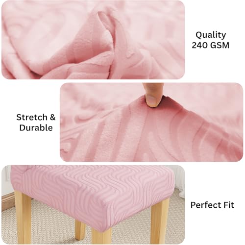 Image of Lukzer Elastic Dining Chair Cover - 4PC Pastel Pink Ripple Lines | Textured High Stretch Jacquard Seat Cover | Removable Washable Short Dining Chair Cover Protector Seat Slipcover | (CC-161-04)