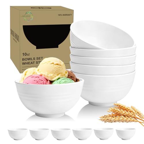 Image of Wheat Straw Small Bowls 10 OZ, Unbreakable Dessert Bowls Set of 6, Microwave & Dishwasher Safe Bowl for Kitchen, Mini Reusable Plastic Bowl for Indoor Outdoor, White