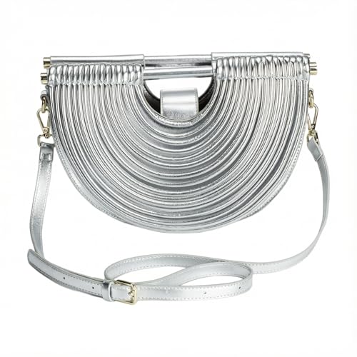Image of Elegant Half Round Chinc Woven PU Leather Lou Top Handle Bag for Women Formal Evening Clutch Purses