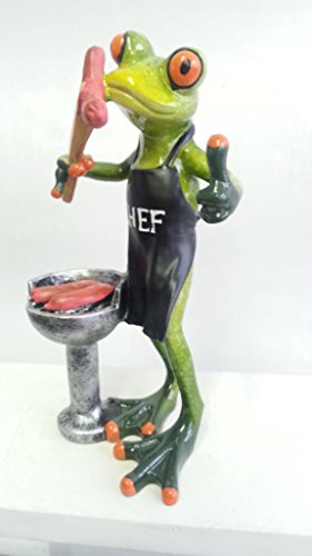 Süßer Frosch am Grill mit Bratwurst Deko Figur Dekoration Zierfigur Froschfigur