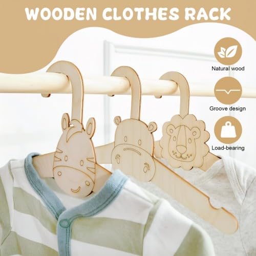 20 Piezas Perchas de Madera para Bebé y Niño, Antideslizantes Perchas de Bebé para Ropa para Infantiles con Forma de Animales, para Ropa, Chalecos, Blusas, Pantalones