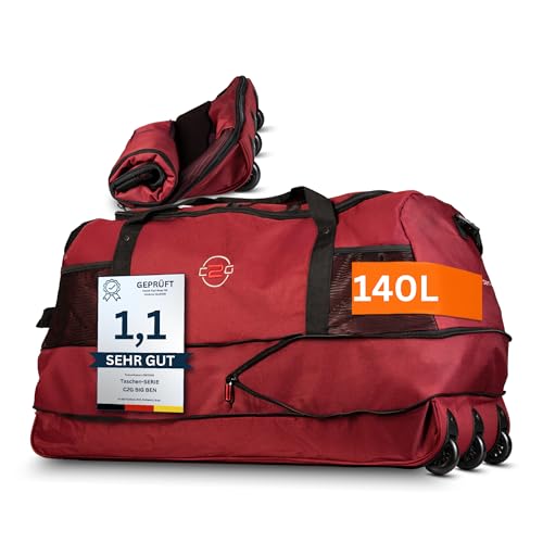 Große Reisetasche mit Rollen 140 L – Faltbare Rolltasche & Sporttasche XXL – leicht, robust & platzsparend – ideale Reisetasche zum Ziehen für Urlaub, Sport & Training